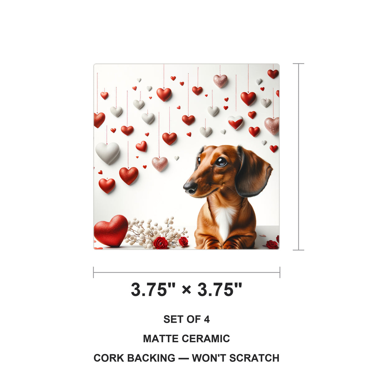 Dachshund ceramic coasters set of 4, size 3.75 inches