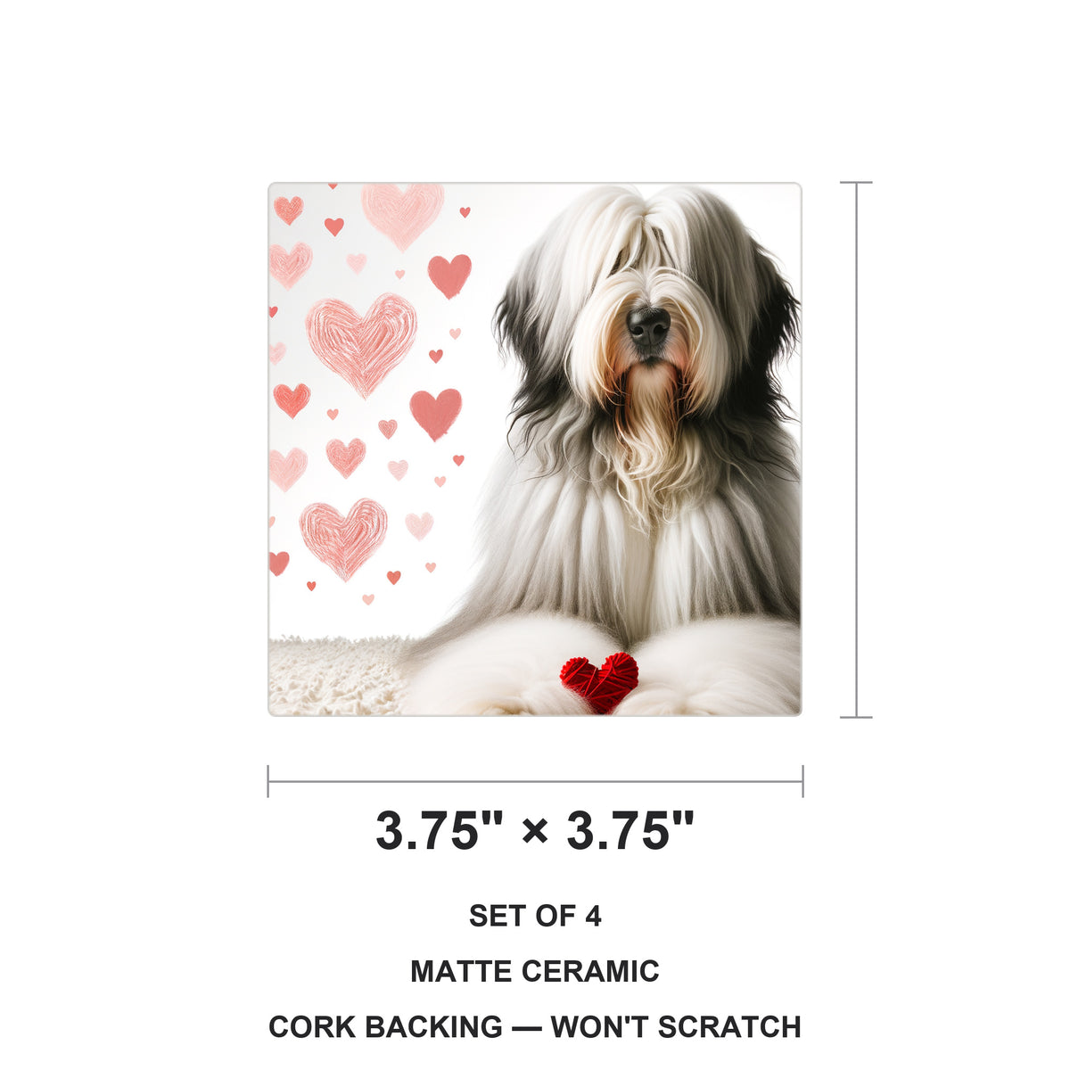 Old English Sheepdog ceramic coasters set of 4, size 3.75 inches