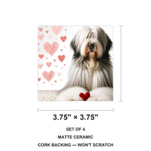 Old English Sheepdog ceramic coasters set of 4, size 3.75 inches