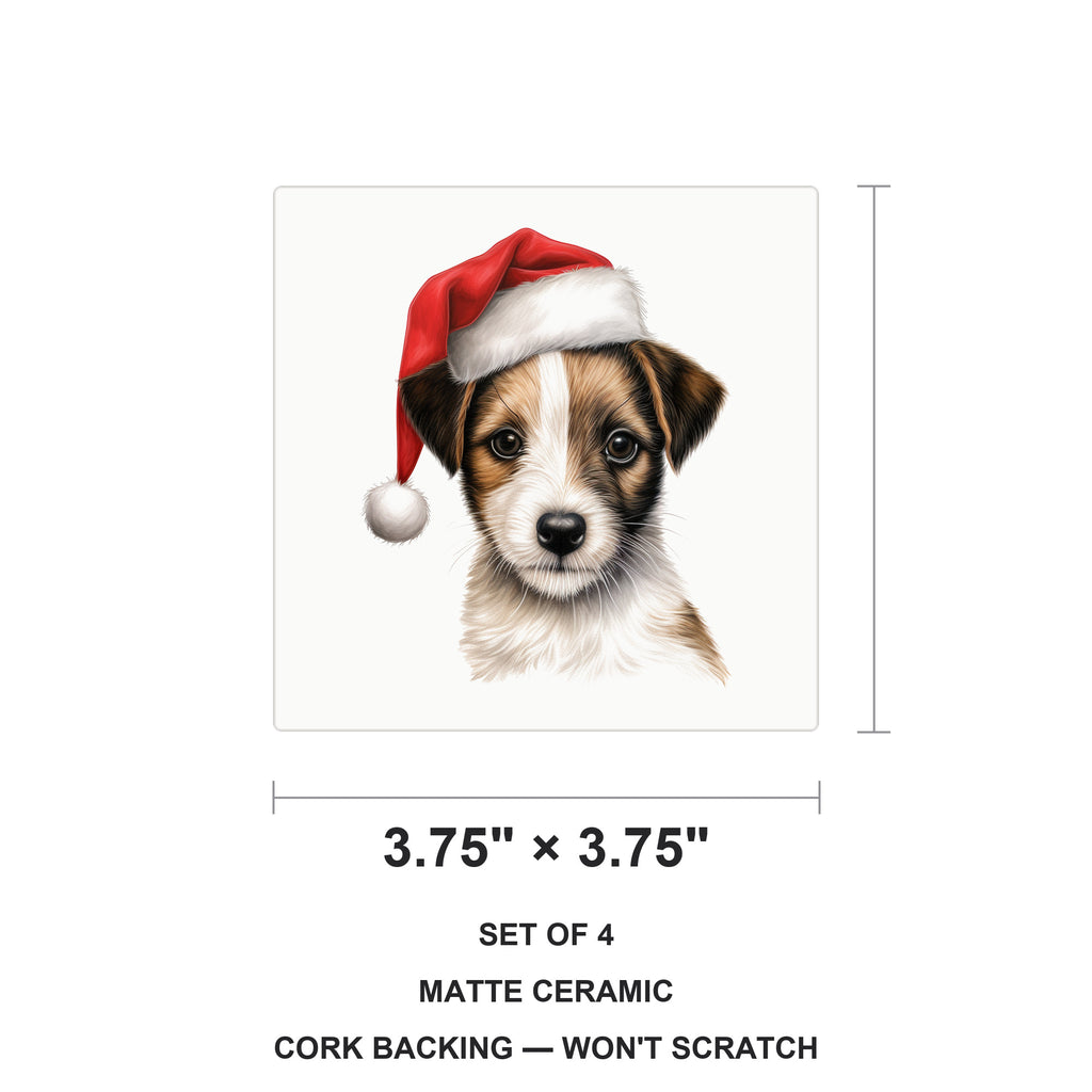 Russell Terrier Puppy Drawing ceramic coasters set of 4, size 3.75 inches