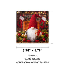 Holiday Gnome ceramic coasters set of 4, size 3.75 inches