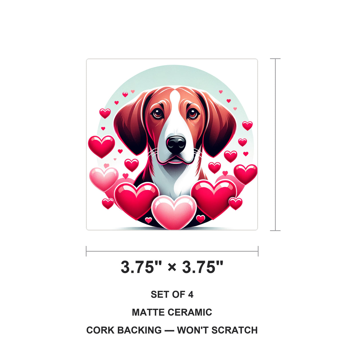 Beagle ceramic coasters set of 4, size 3.75 inches