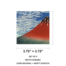 Red Fuji ceramic coasters set of 4, size 3.75 inches