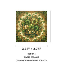 Shamrock St Patricks ceramic coasters set of 4, size 3.75 inches