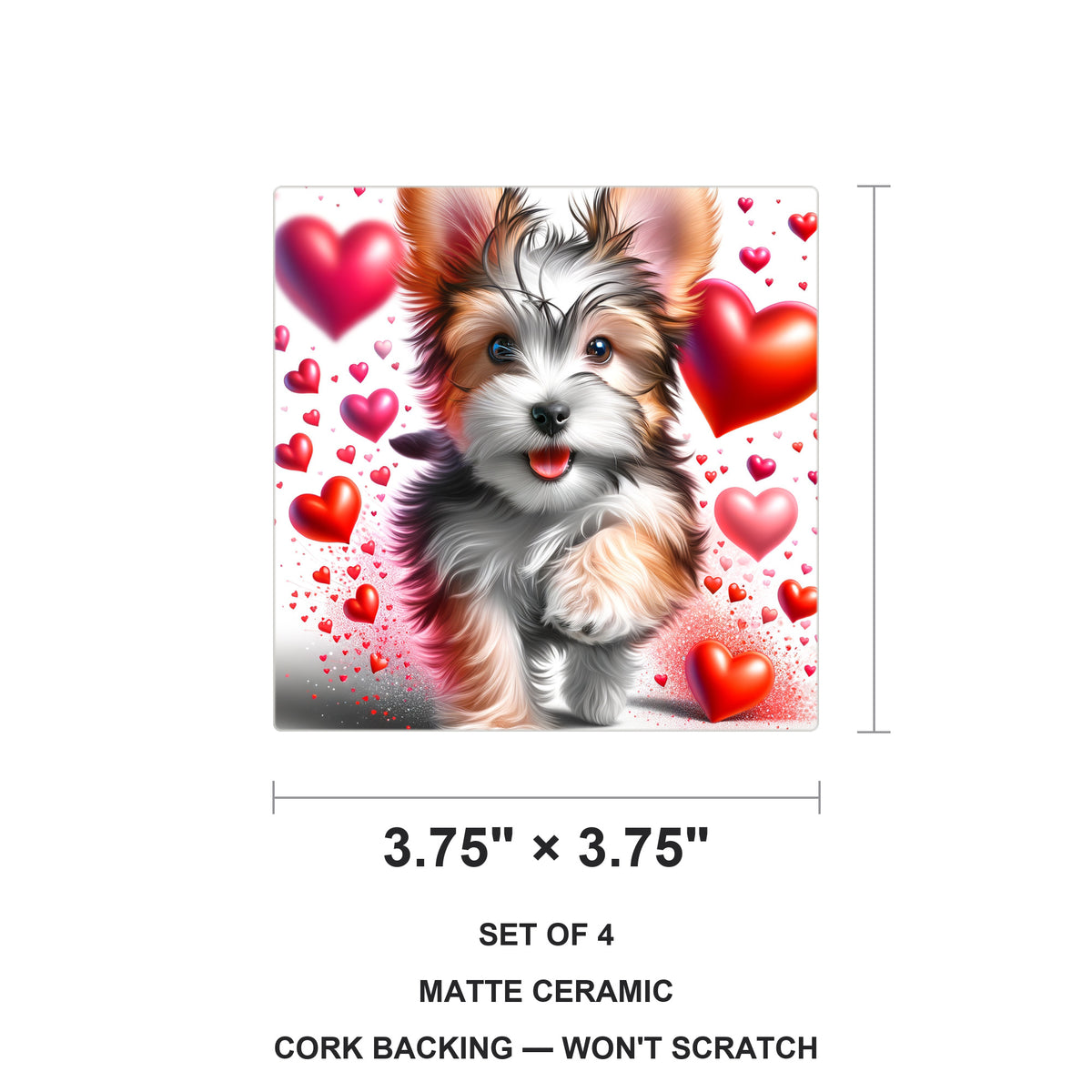 Yorkshire Terrier ceramic coasters set of 4, size 3.75 inches