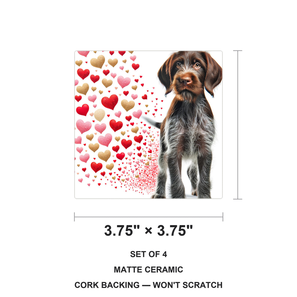 German Wirehaired Pointer ceramic coasters set of 4, size 3.75 inches