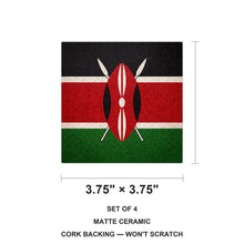 Kenya Flag Pride ceramic coasters set of 4, size 3.75 inches