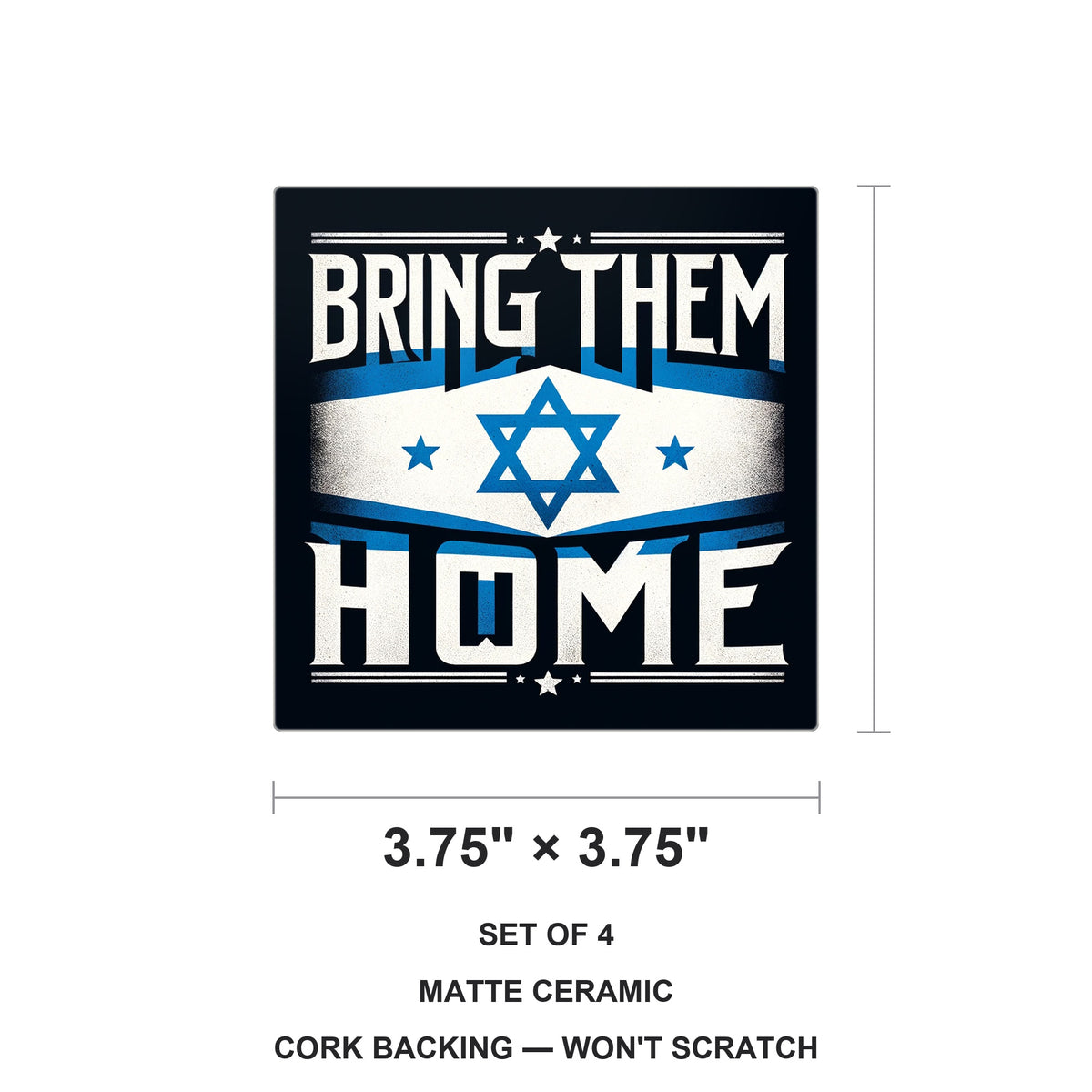 Blue Star Banner ceramic coasters set of 4, size 3.75 inches