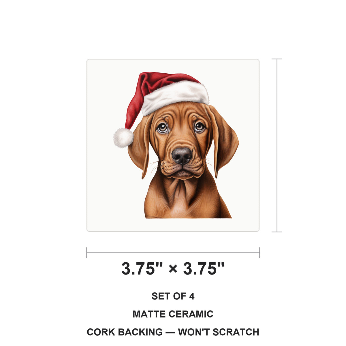Redbone Coonhound Puppy Drawing ceramic coasters set of 4, size 3.75 inches