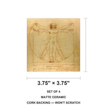 Vitruvian Man ceramic coasters set of 4, size 3.75 inches