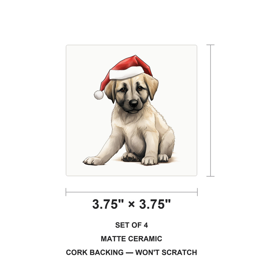 Anatolian Shepherd Dog Puppy Drawing ceramic coasters set of 4, size 3.75 inches