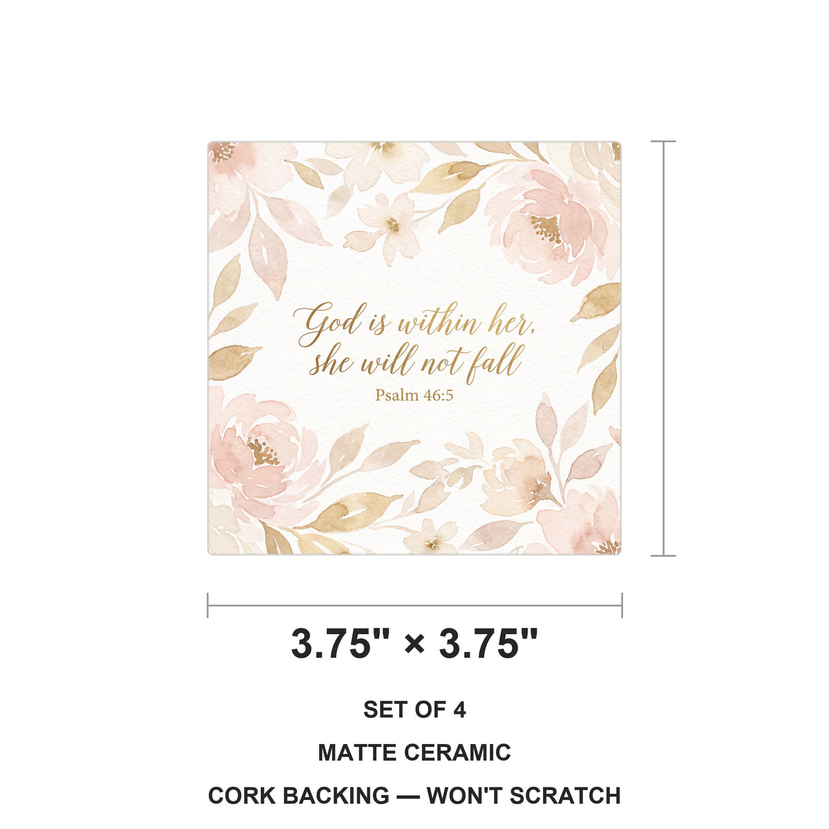 God Is Within Her ceramic coasters set of 4, size 3.75 inches