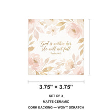 God Is Within Her ceramic coasters set of 4, size 3.75 inches