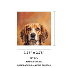 Beagle Portrait ceramic coasters set of 4, size 3.75 inches