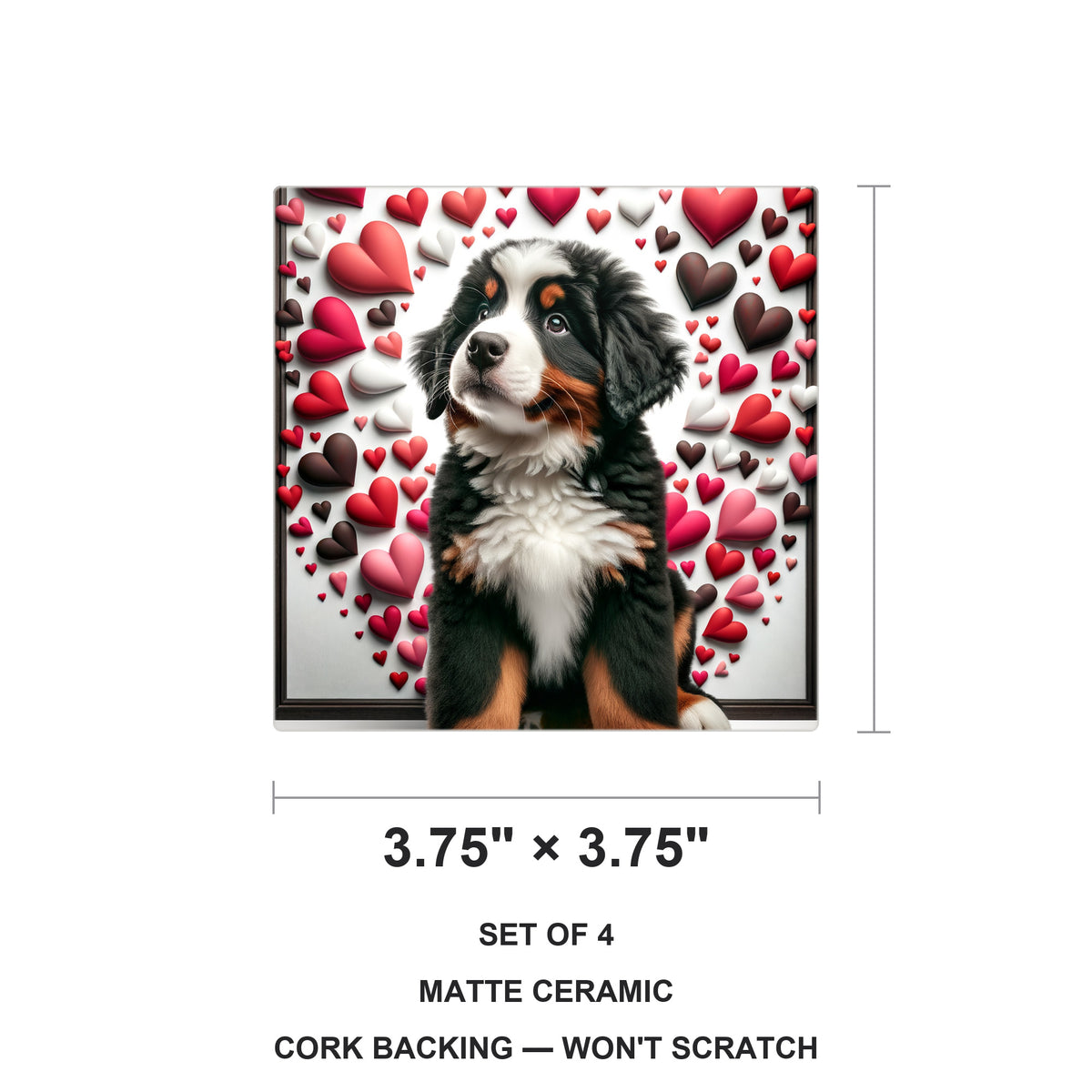 Bernese Mountain Dog ceramic coasters set of 4, size 3.75 inches