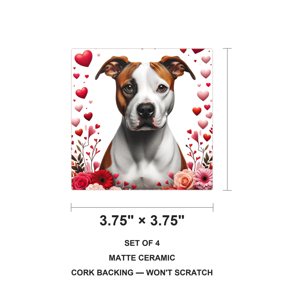 American Staffordshire Terrier ceramic coasters set of 4, size 3.75 inches