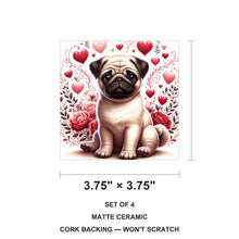 Pug ceramic coasters set of 4, size 3.75 inches
