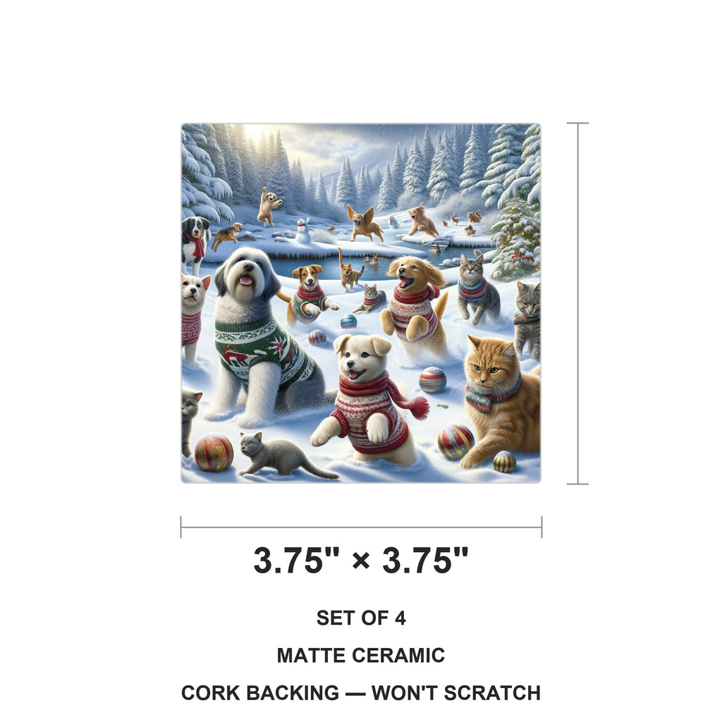 Holiday Sweater Pets ceramic coasters set of 4, size 3.75 inches