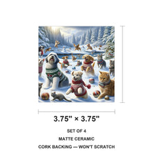 Holiday Sweater Pets ceramic coasters set of 4, size 3.75 inches
