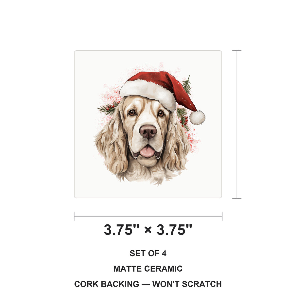 Clumber Spaniel ceramic coasters set of 4, size 3.75 inches
