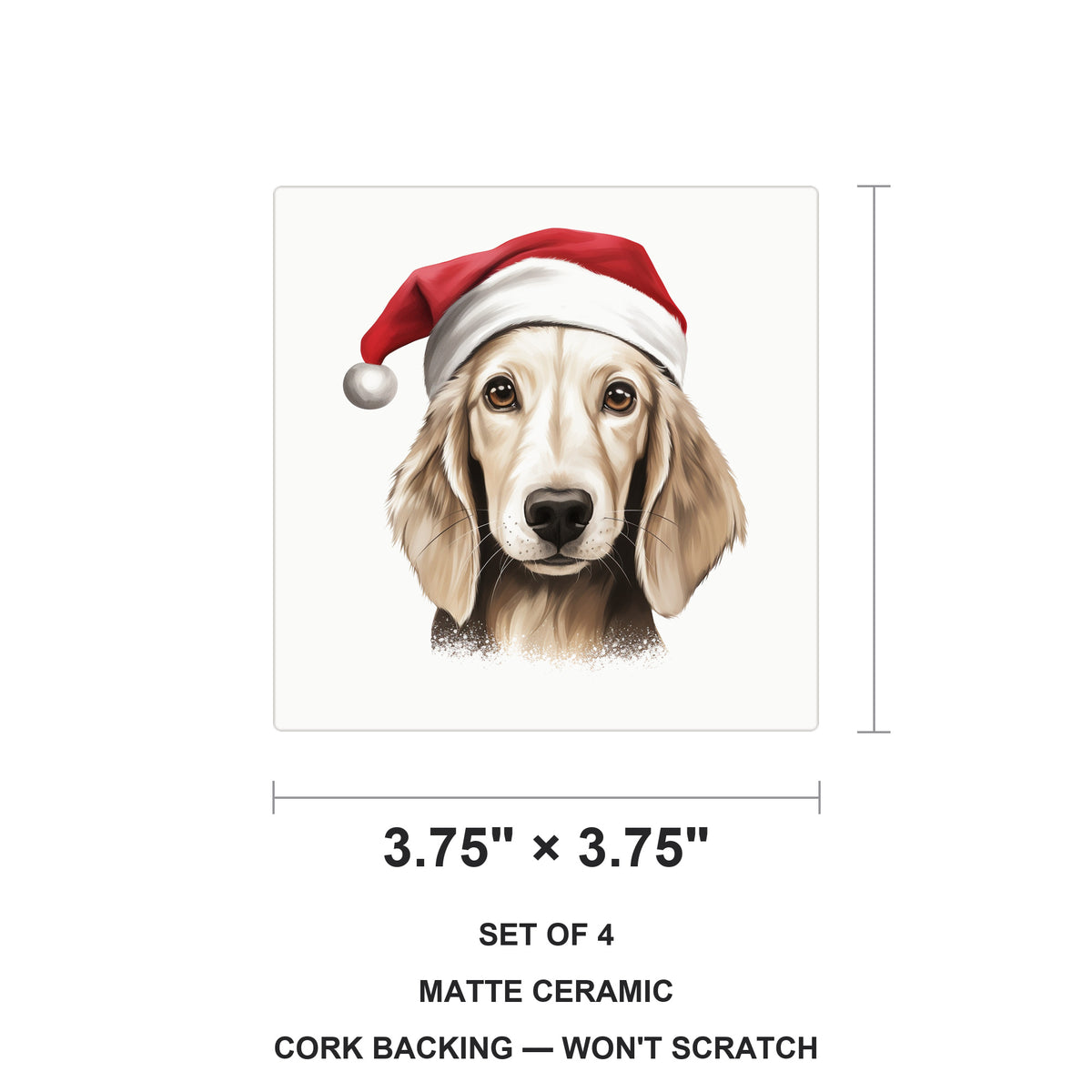 Saluki Puppy Drawing ceramic coasters set of 4, size 3.75 inches