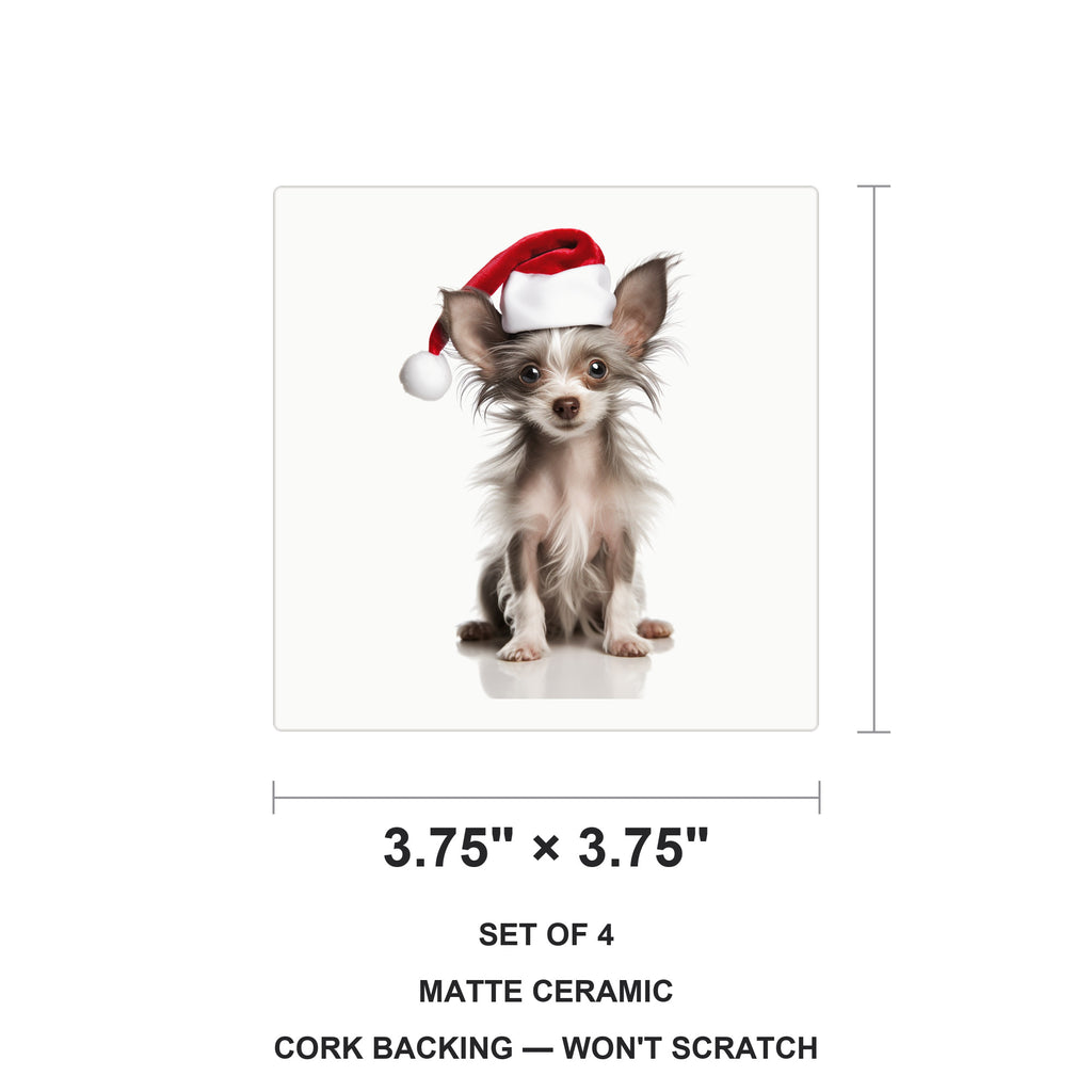 Chinese Crested Puppy ceramic coasters set of 4, size 3.75 inches