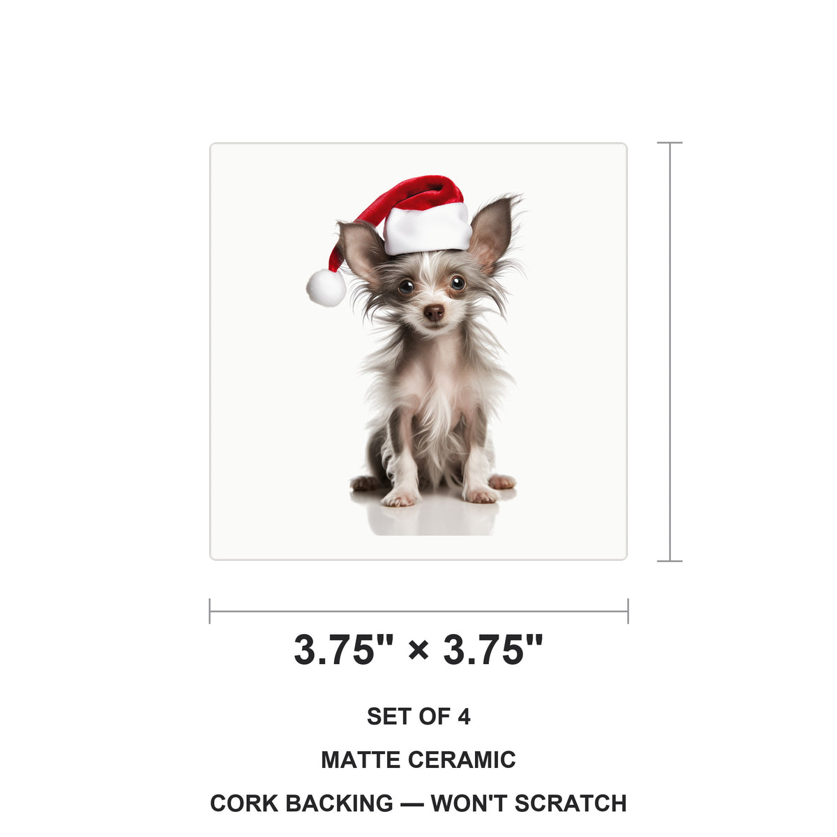 Chinese Crested Puppy ceramic coasters set of 4, size 3.75 inches