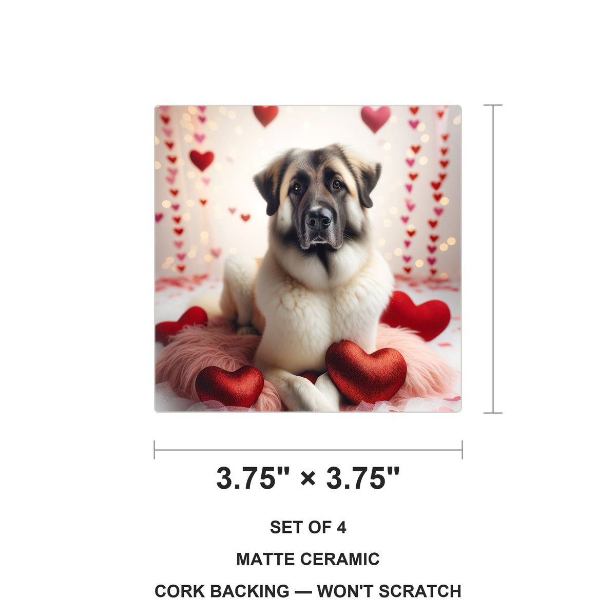 Anatolian Shepherd Dog ceramic coasters set of 4, size 3.75 inches