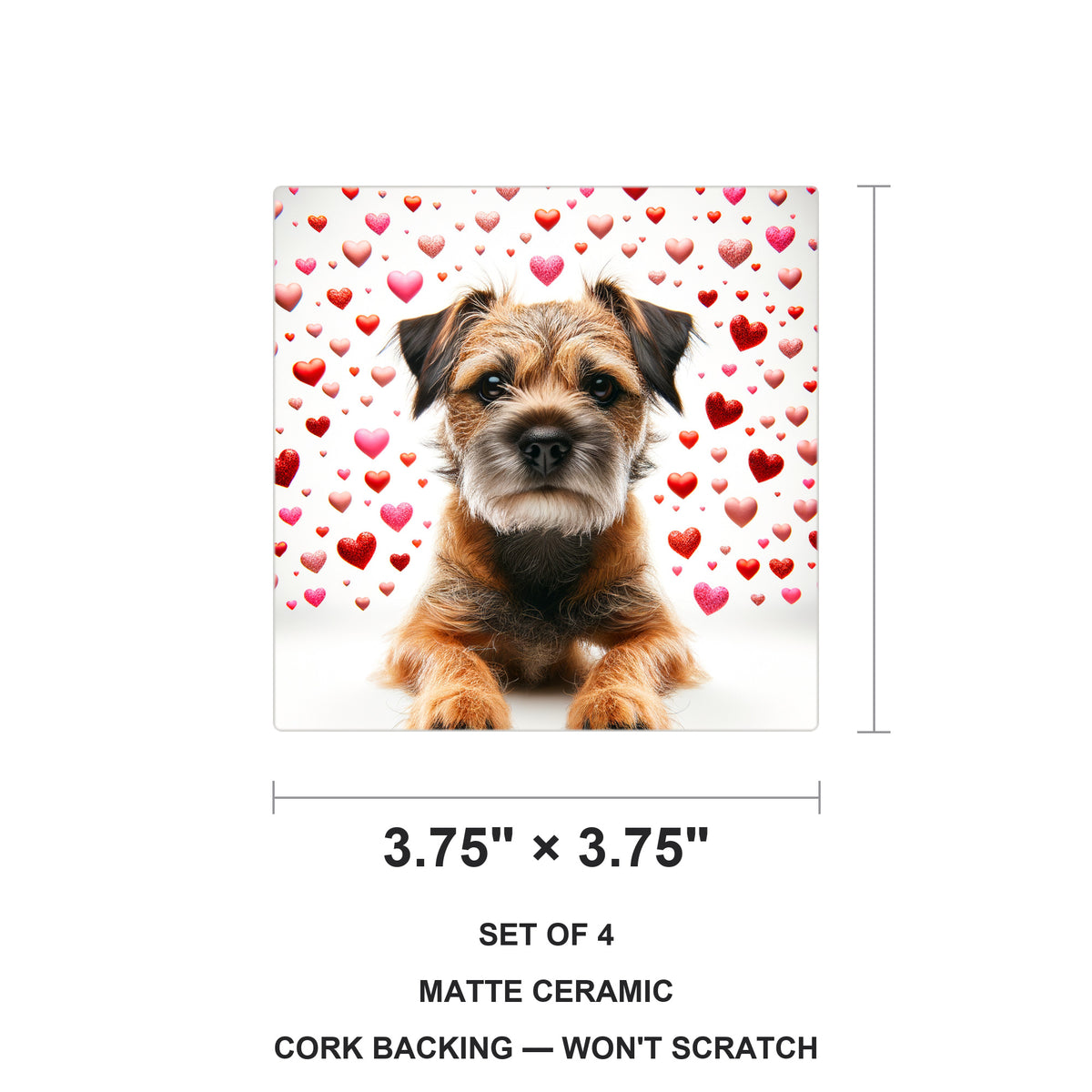 Border Terrier ceramic coasters set of 4, size 3.75 inches