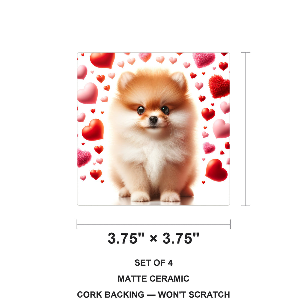 Pomeranian ceramic coasters set of 4, size 3.75 inches