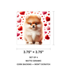 Pomeranian ceramic coasters set of 4, size 3.75 inches