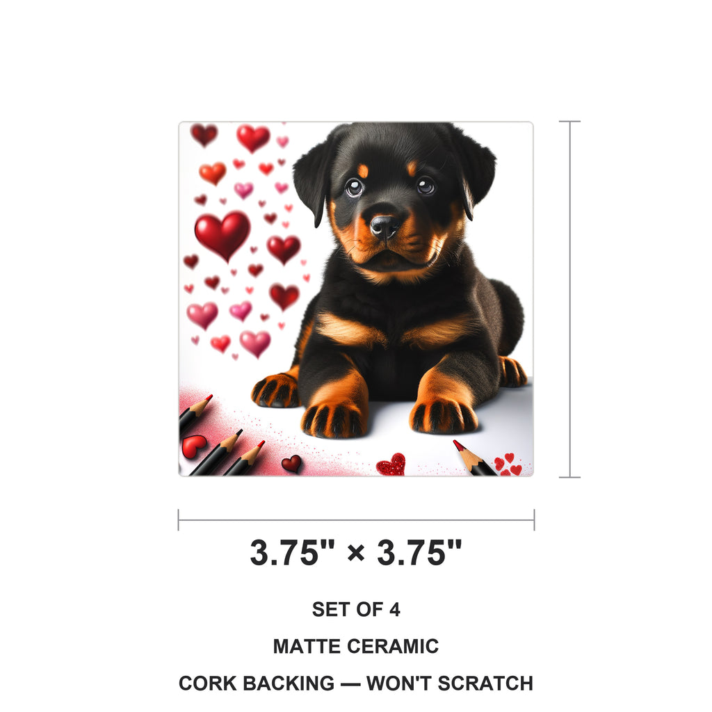 Rottweiler ceramic coasters set of 4, size 3.75 inches