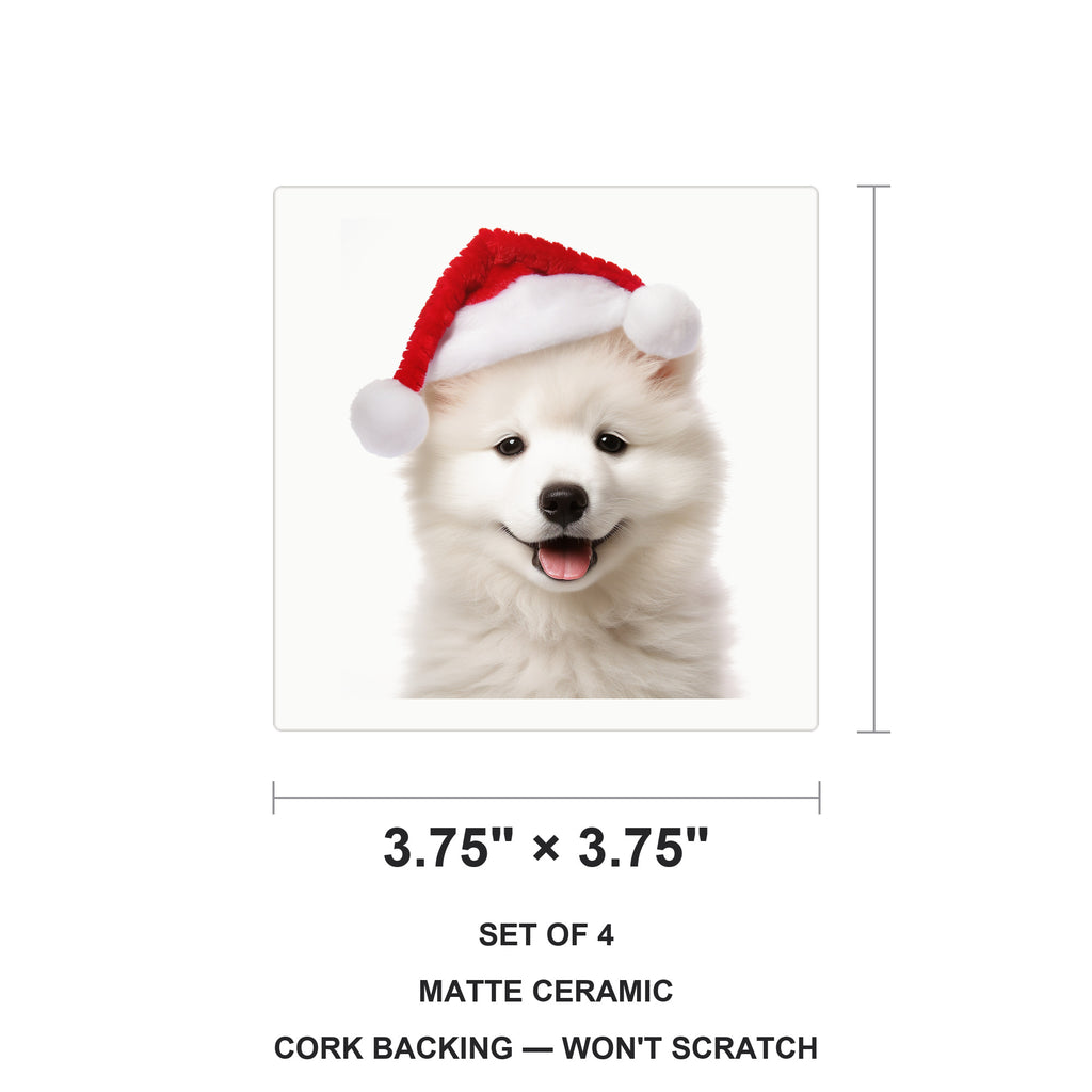 Samoyed Puppy ceramic coasters set of 4, size 3.75 inches