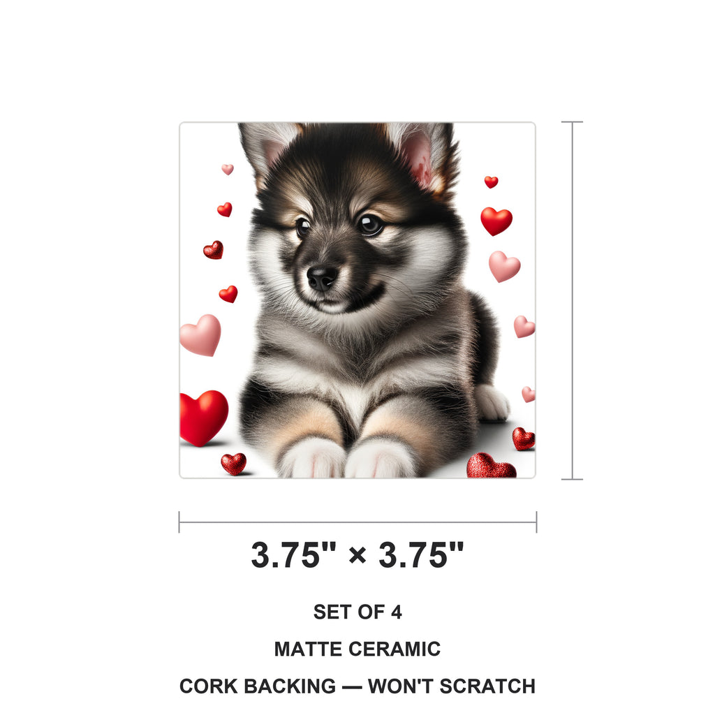 Keeshond ceramic coasters set of 4, size 3.75 inches