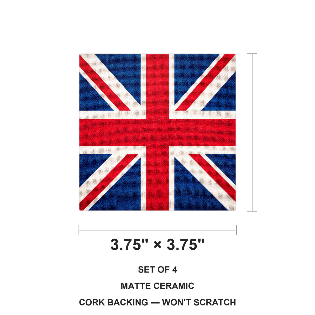 United Kingdom (Union Jack) Flag Pride ceramic coasters set of 4, size 3.75 inches