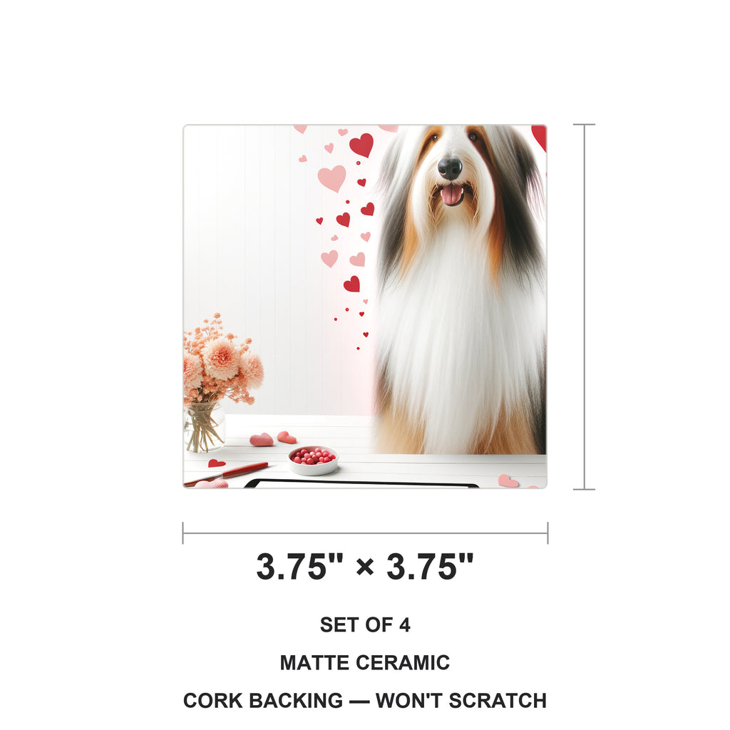 Bearded Collie ceramic coasters set of 4, size 3.75 inches