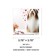 Bearded Collie ceramic coasters set of 4, size 3.75 inches