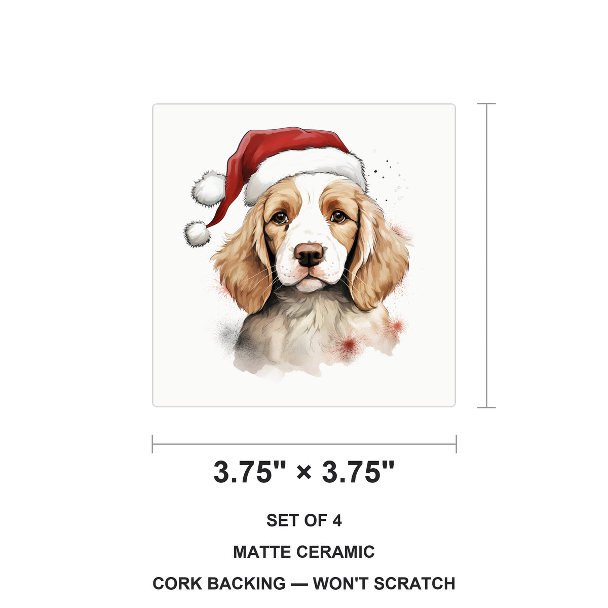Clumber Spaniel Puppy Drawing ceramic coasters set of 4, size 3.75 inches