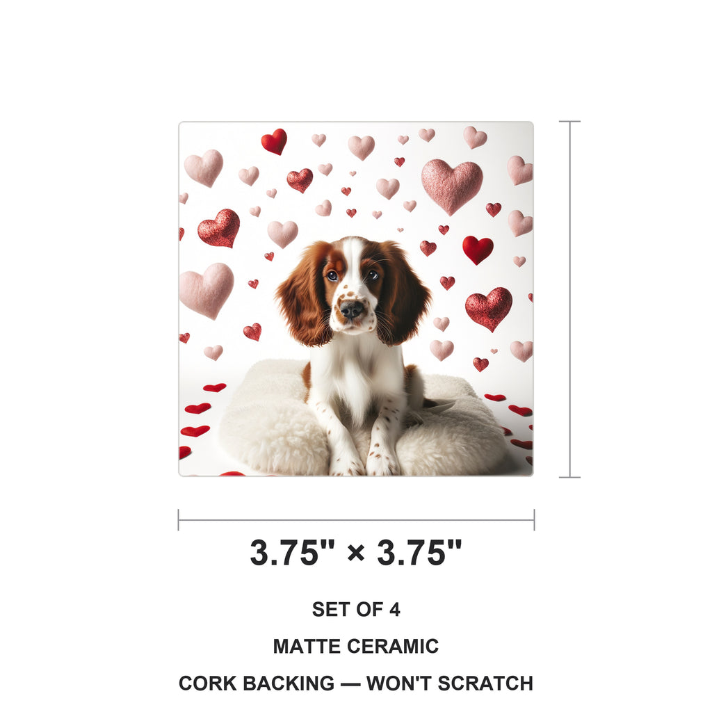 Welsh Springer Spaniel ceramic coasters set of 4, size 3.75 inches