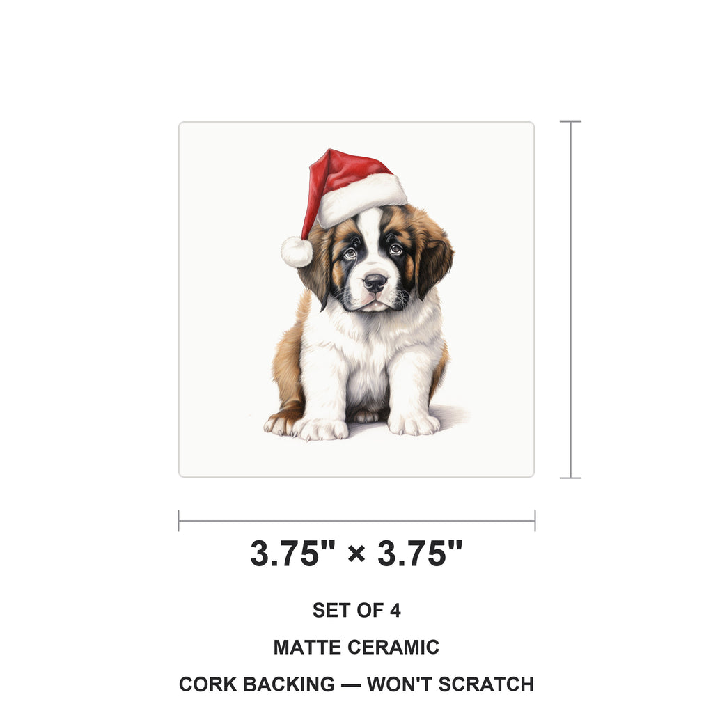 St. Bernard Puppy Drawing ceramic coasters set of 4, size 3.75 inches