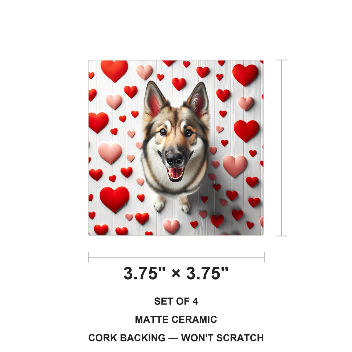 German Shepherd Dog ceramic coasters set of 4, size 3.75 inches