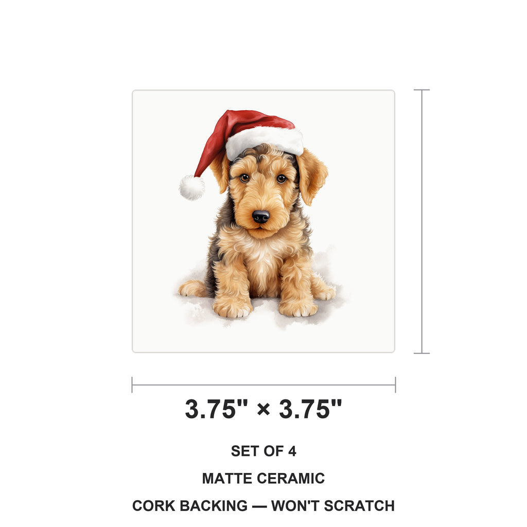 Airedale Terrier Puppy Drawing ceramic coasters set of 4, size 3.75 inches