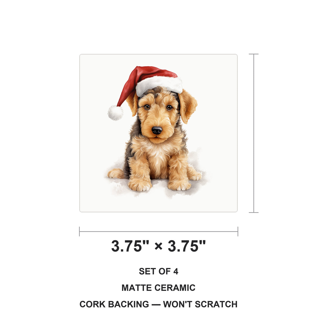 Airedale Terrier Puppy Drawing ceramic coasters set of 4, size 3.75 inches