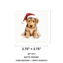 Airedale Terrier Puppy Drawing ceramic coasters set of 4, size 3.75 inches