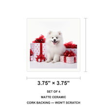 American Eskimo Dog Puppy ceramic coasters set of 4, size 3.75 inches