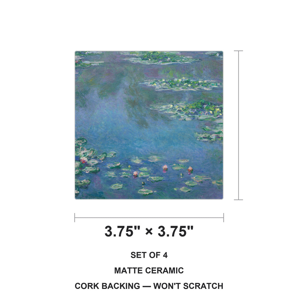 Monet Water Lilies ceramic coasters set of 4, size 3.75 inches