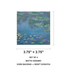 Monet Water Lilies ceramic coasters set of 4, size 3.75 inches