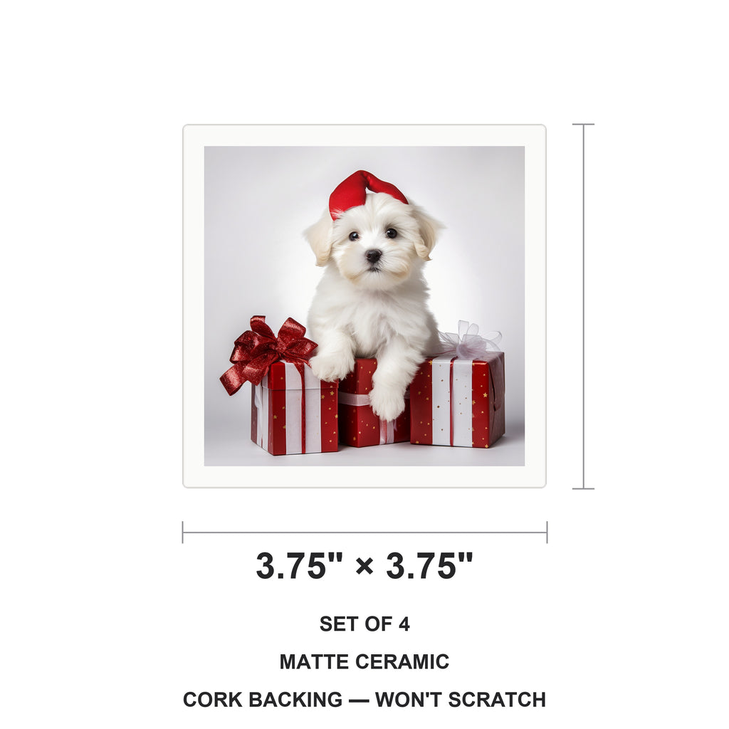 Coton de Tulear Puppy ceramic coasters set of 4, size 3.75 inches