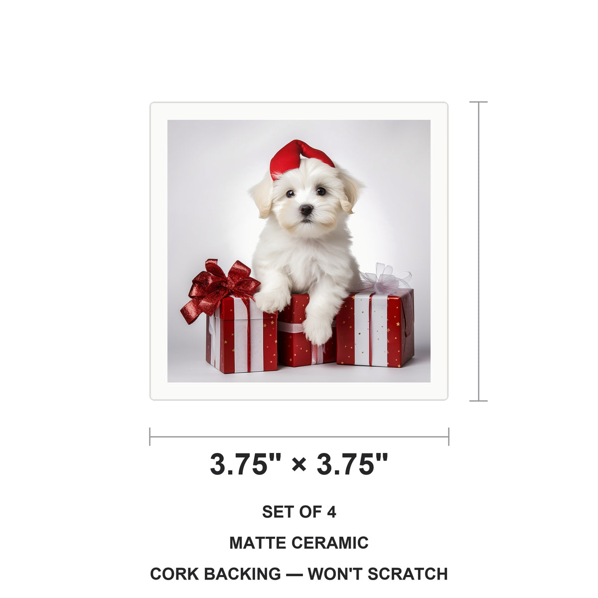 Coton de Tulear Puppy ceramic coasters set of 4, size 3.75 inches