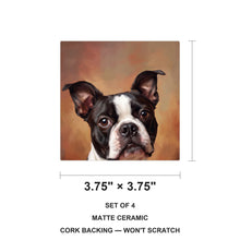 Boston Terrier Portrait ceramic coasters set of 4, size 3.75 inches